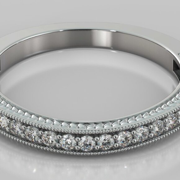 Agape Round Cut- 14k White Gold Beaded Wedding Band- Size 7 - Picture 3 of 4